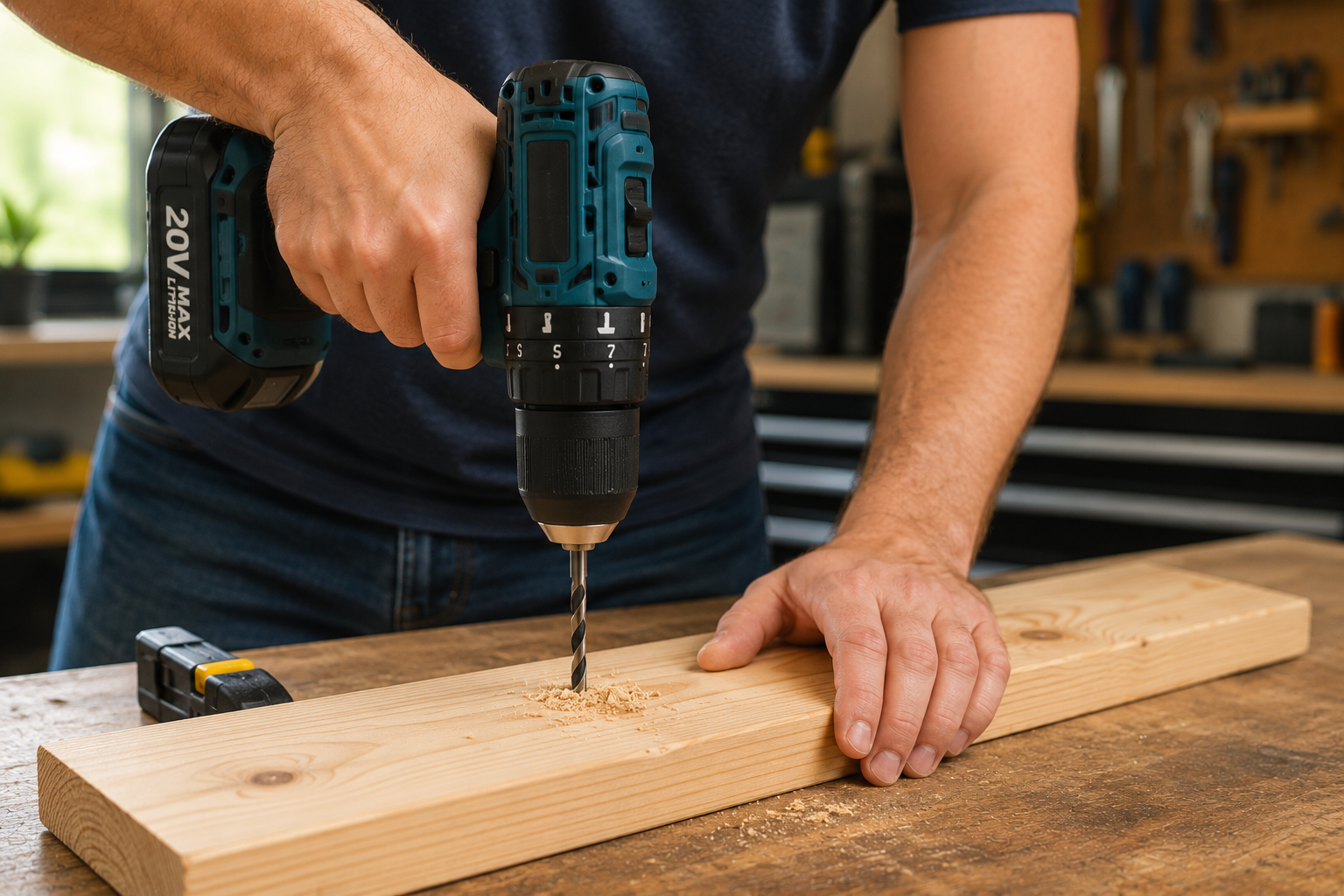 Proper cordless drill technique for drilling a straight hole in wood