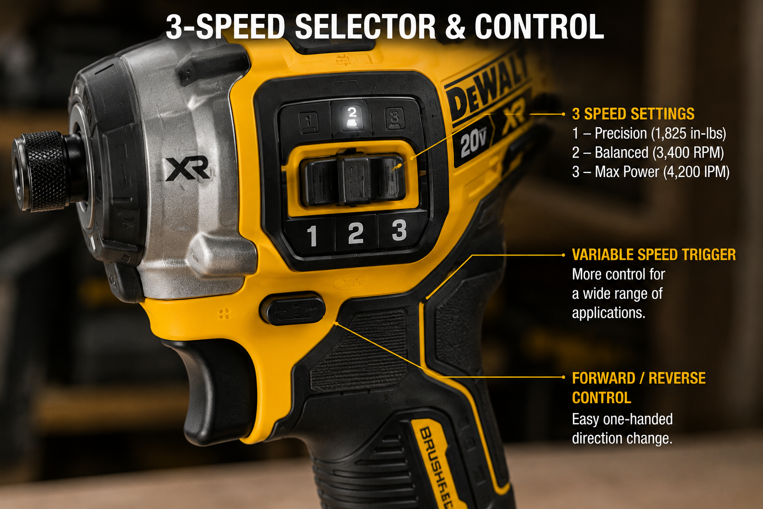 DeWalt DCF845 three-speed control settings