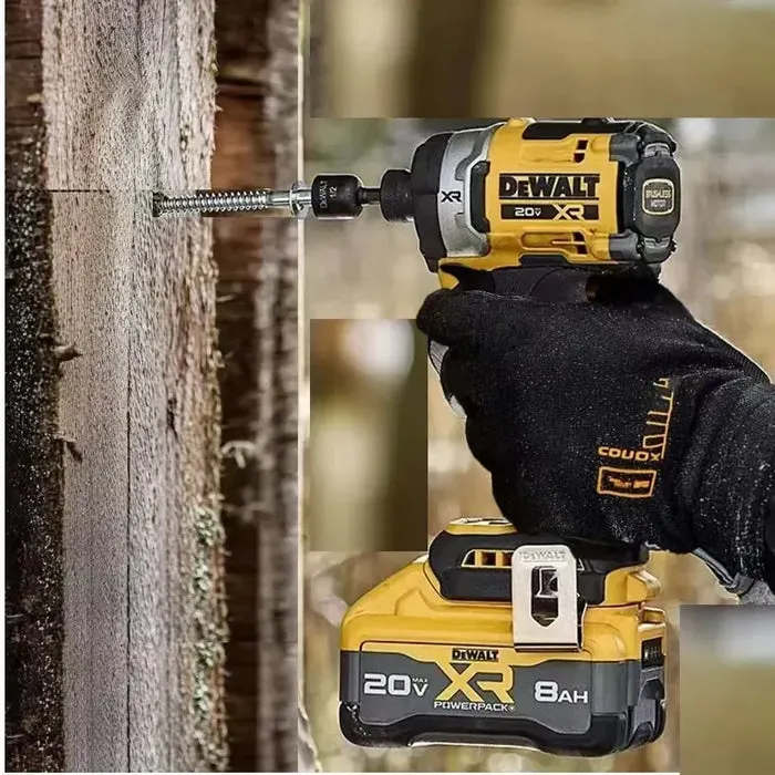DeWalt DCF850 impact driver driving a large screw into wood