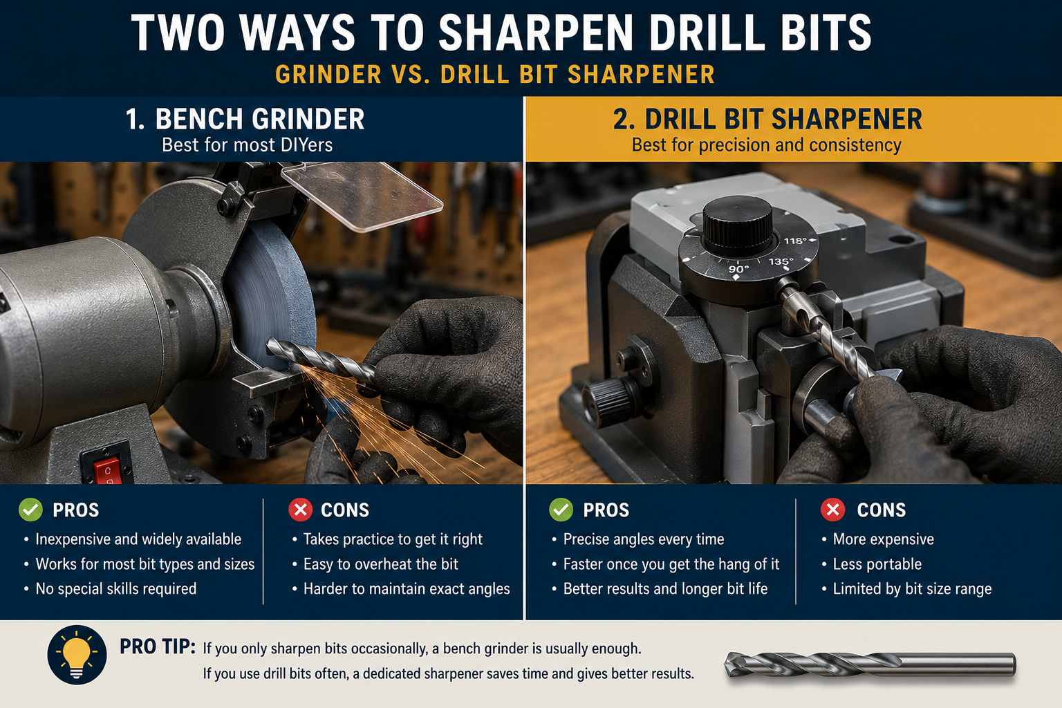 Comparison of drill bit sharpening methods