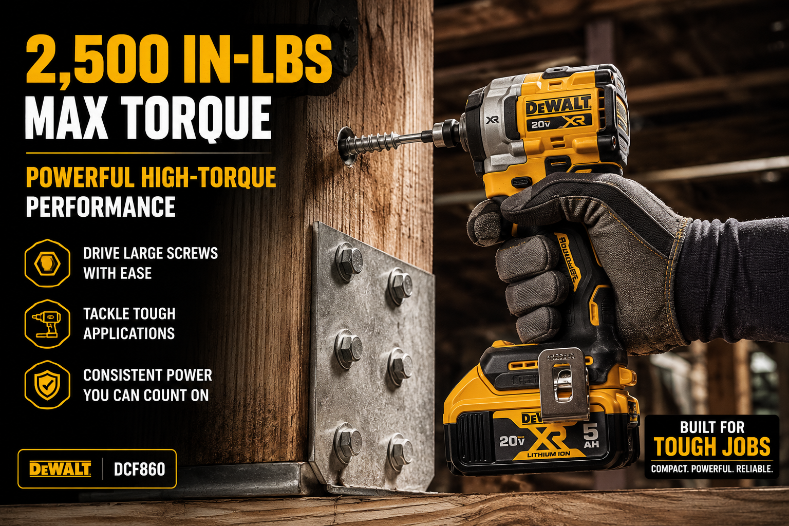 DeWalt DCF860 high-torque impact driver performance graphic