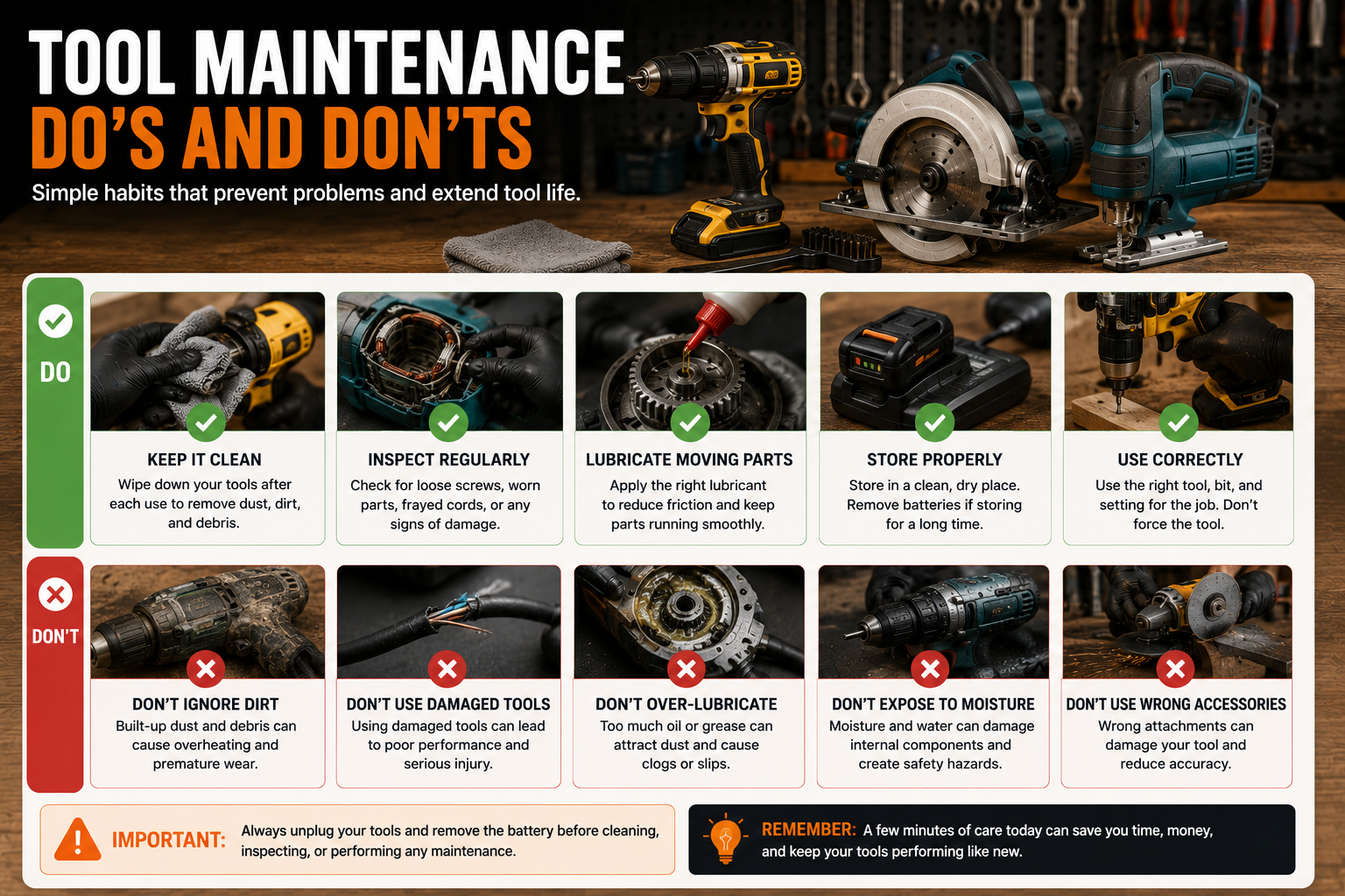 Power tool maintenance dos and don'ts for safe tool care