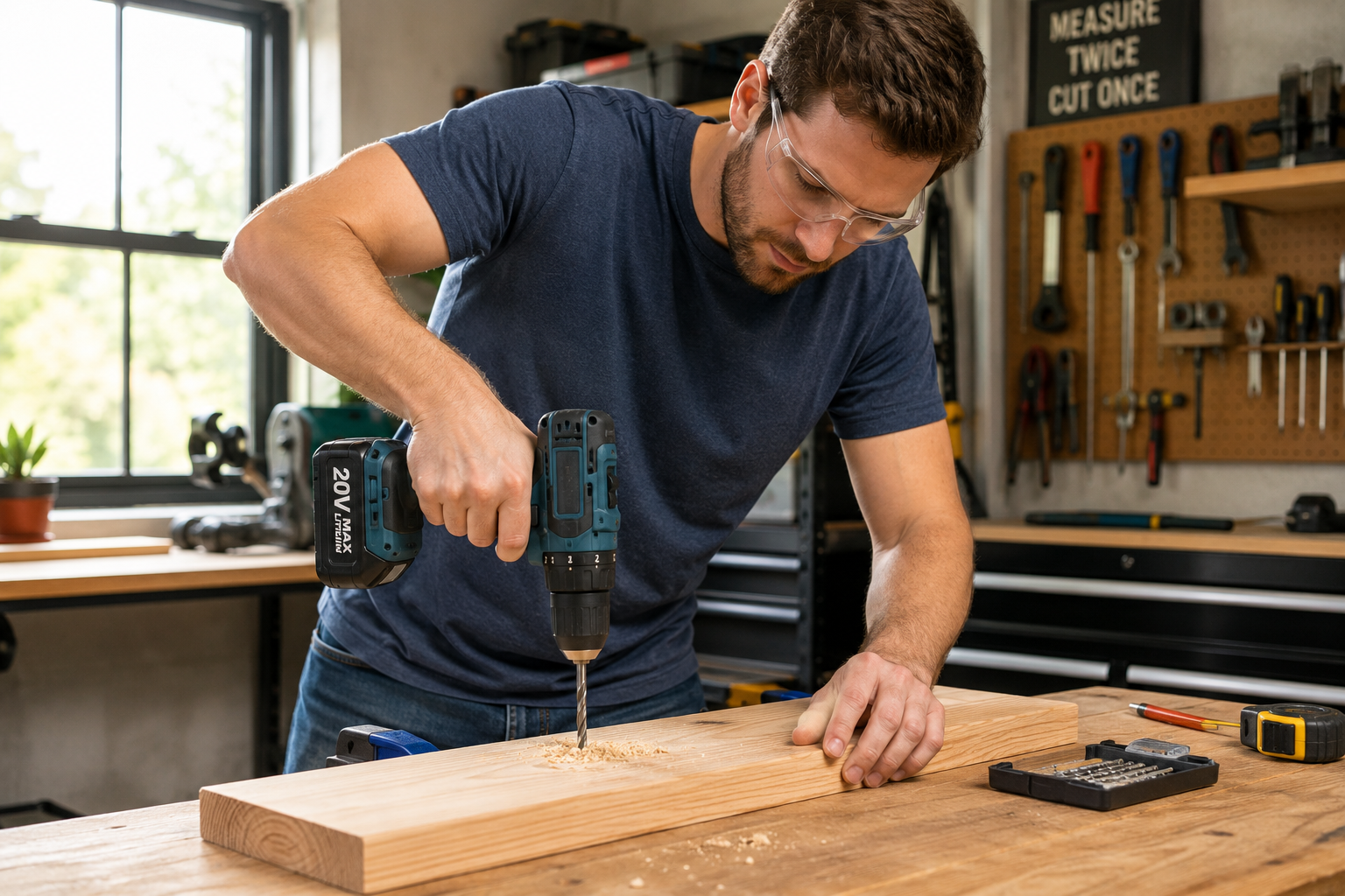 How to use a cordless drill - beginner drilling a hole in wood