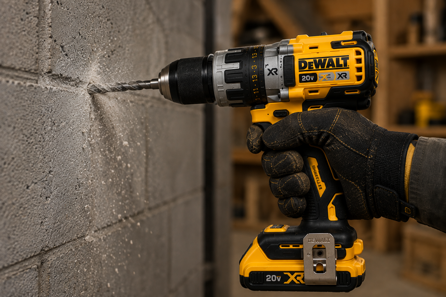 DeWalt DCD805 using hammer mode for masonry drilling