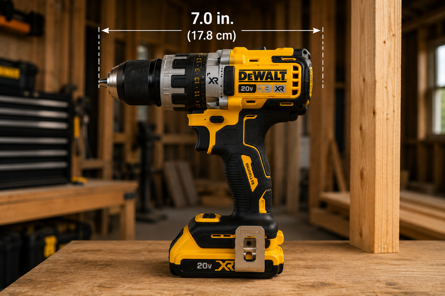 DeWalt DCD805 compact 7-inch hammer drill profile and ergonomics