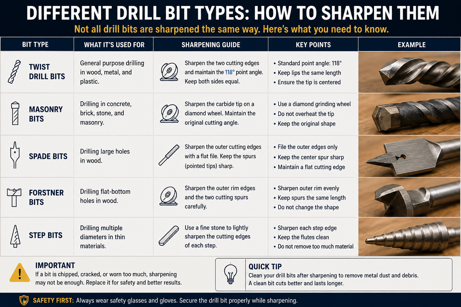 Different types of drill bits