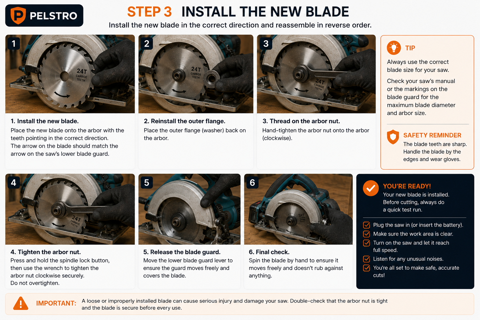 Installing a new circular saw blade in the correct direction