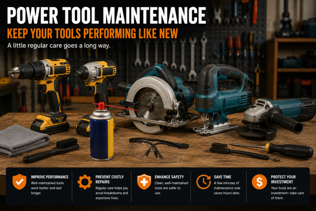 Power tool maintenance guide for keeping workshop tools clean, inspected, and ready to use