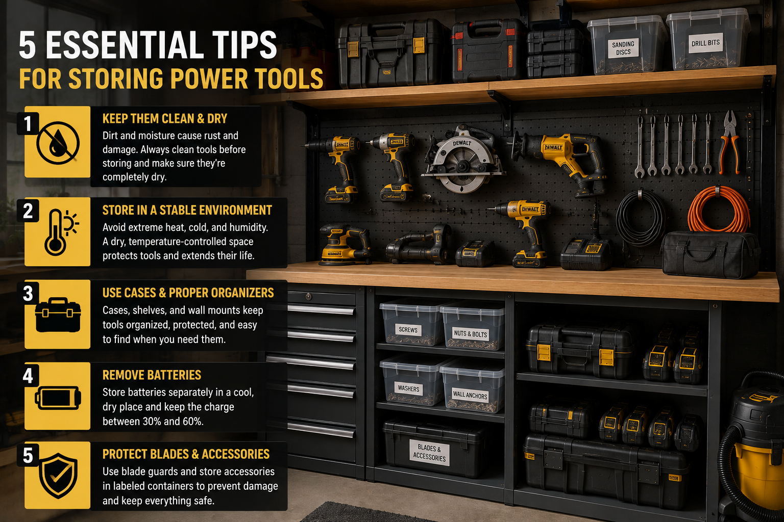 Essential tips for storing power tools