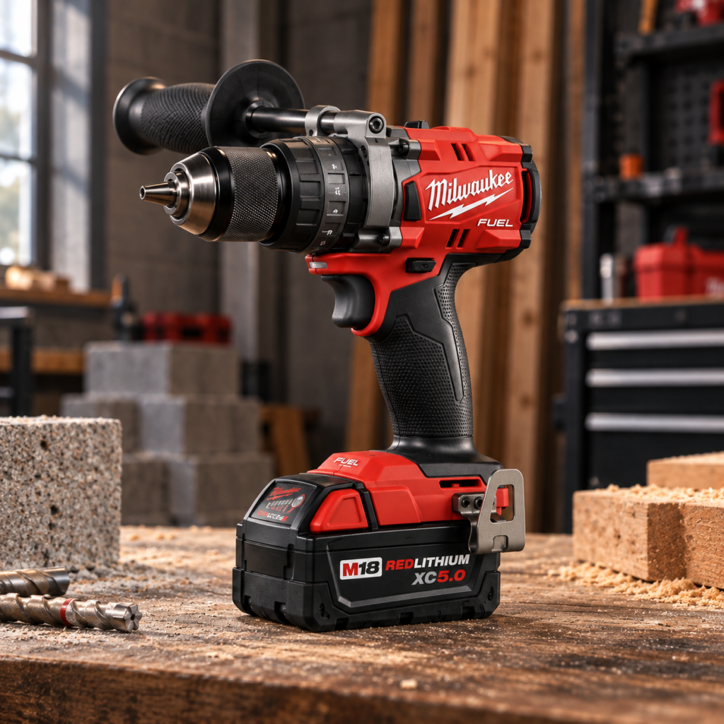 Makita XPH14Z 18V LXT brushless hammer drill in a workshop setting