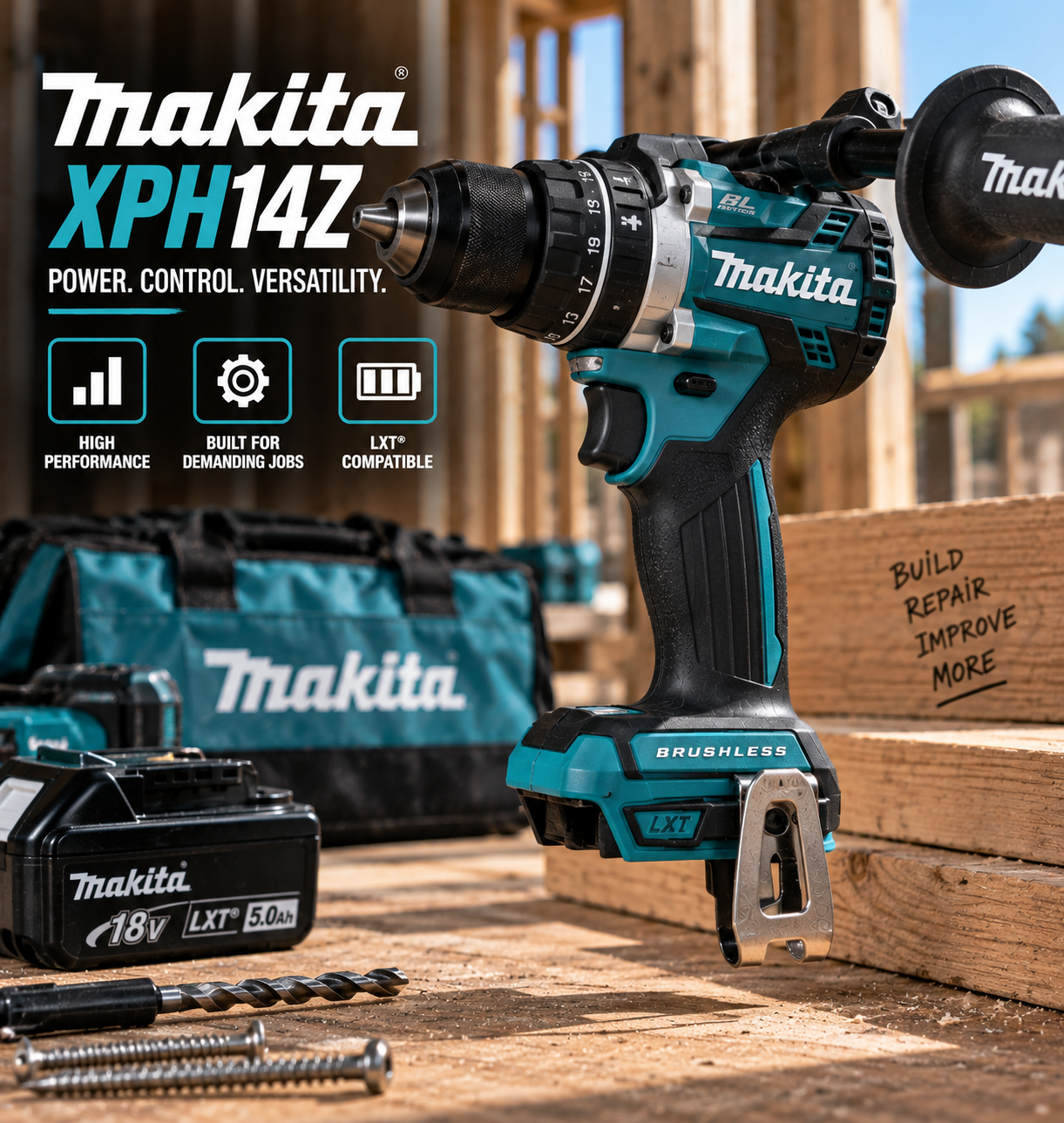 Bosch GSB18V-1330C controls with KickBack Control and hammer drill settings