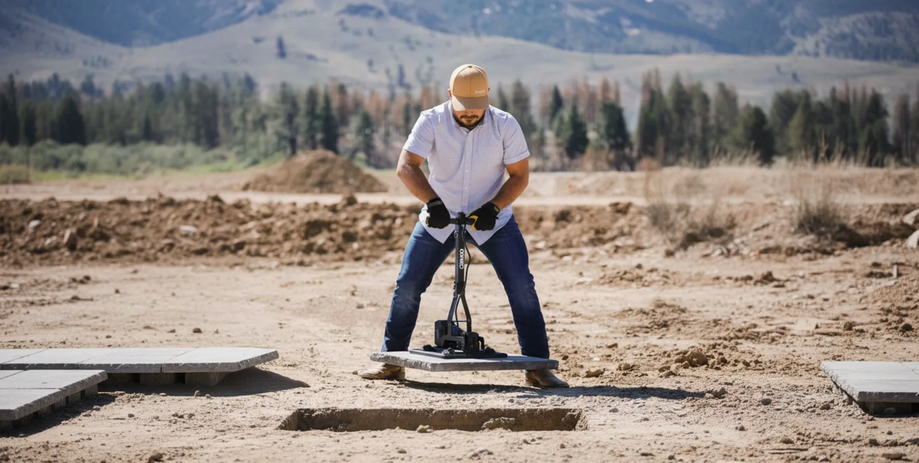 GRABO HighFlow with T-bar used to position an outdoor paving slab